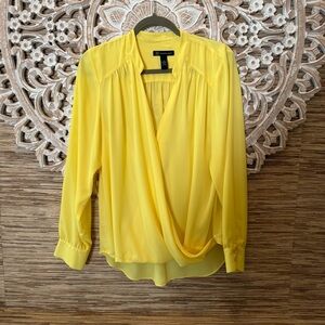INC International Concepts Yellow Wrap Blouse Long Sleeve